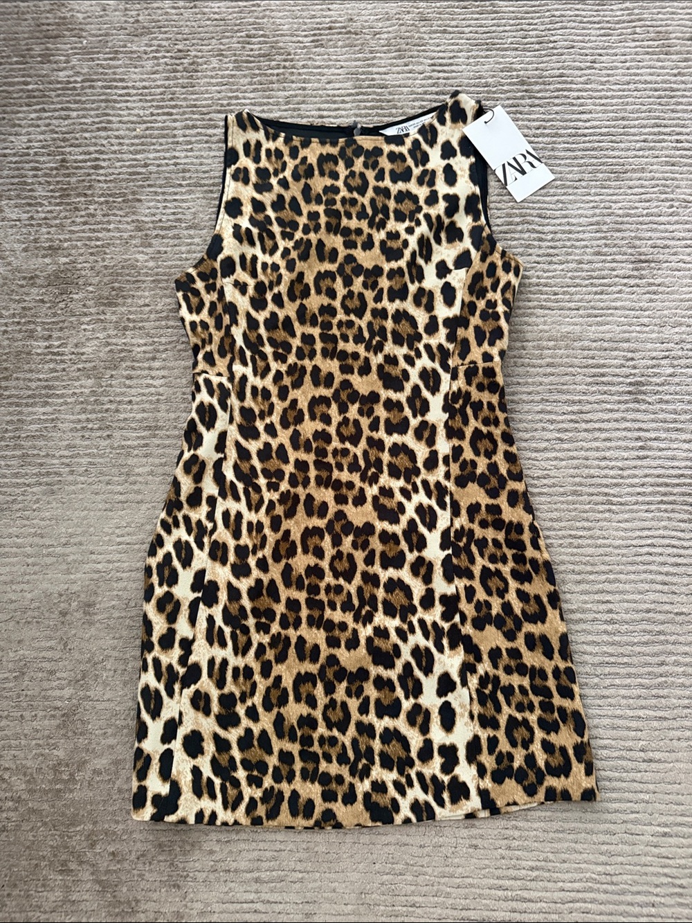Zara Leopard Print Sleeveless Shift Dress - Tan, Black